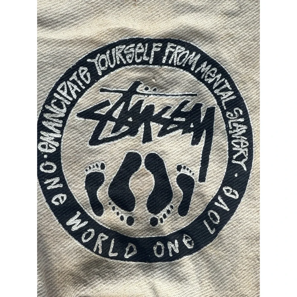 Stüssy World One Love Canvas Drawstring Bag Natural Beige Streetwear Gym Sack
